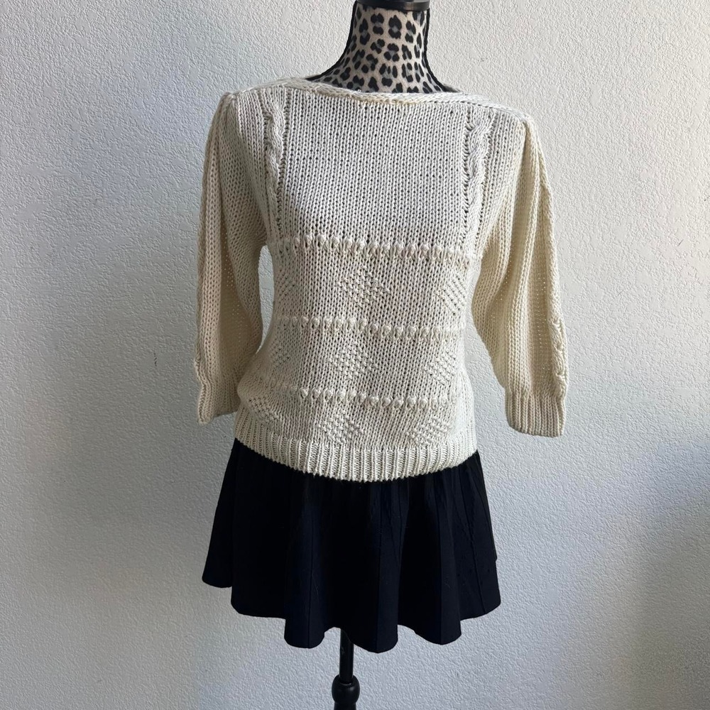 Herald House Vintage Cream ramie & cotton hand knitted 3/4 sleeves sweater
